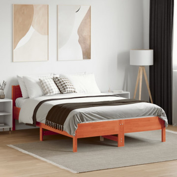 Cadru de pat cu tăblie, maro ceruit, 135x190 cm, lemn masiv pin - Img 3