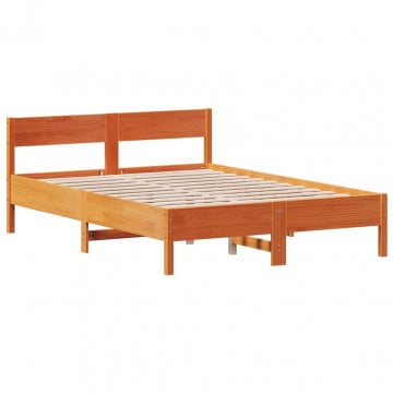 Cadru de pat cu tăblie, maro ceruit, 140x190 cm, lemn masiv pin - Img 2