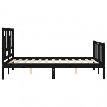 Cadru de pat cu tăblie, negru, 120x200 cm, lemn masiv - Img 6