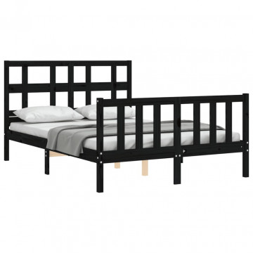 Cadru de pat cu tăblie, negru, 140x190 cm, lemn masiv - Img 4