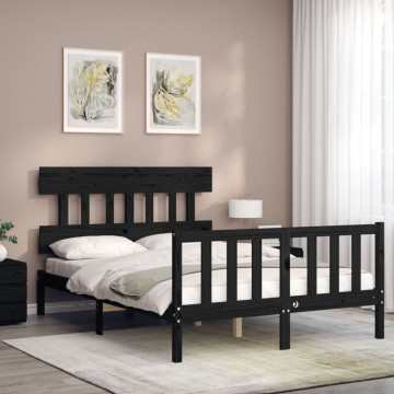 Cadru de pat cu tăblie, negru, 140x200 cm, lemn masiv - Img 3