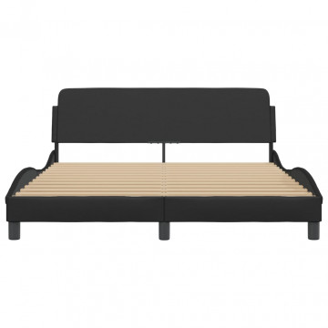 Cadru de pat cu tăblie, negru, 160x200 cm, piele ecologică - Img 4