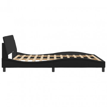 Cadru de pat cu tăblie, negru, 160x200 cm, piele ecologică - Img 8