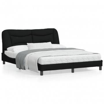 Cadru de pat cu tăblie, negru, 160x200 cm, textil - Img 1