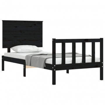 Cadru de pat cu tăblie, negru, 90x200 cm, lemn masiv - Img 4