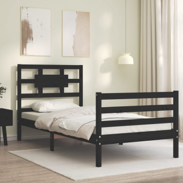 Cadru de pat cu tăblie, negru, 90x200 cm, lemn masiv - Img 3