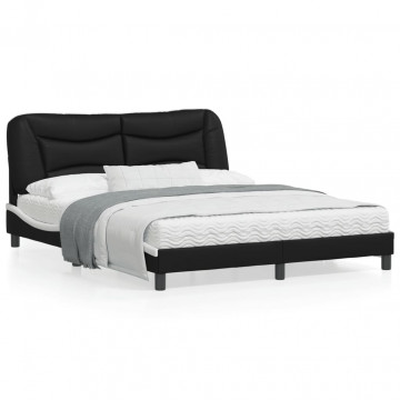 Cadru de pat cu tăblie, negru/alb, 160x200 cm, piele ecologică - Img 1