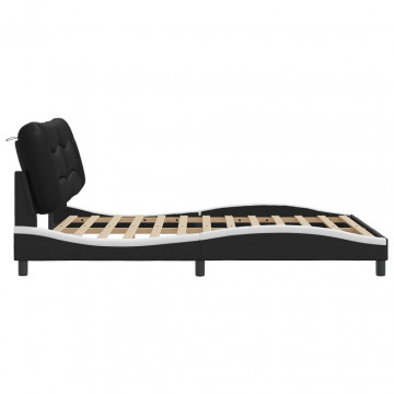 Cadru de pat cu tăblie, negru/alb, 160x200 cm, piele ecologică - Img 6