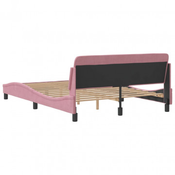Cadru de pat cu tăblie, roz, 120x200 cm, catifea - Img 5