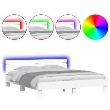 Cadru de pat cu tăblie și LED, alb, 200x200 cm - Img 2