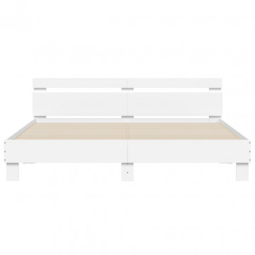 Cadru de pat cu tăblie și LED, alb, 200x200 cm - Img 5