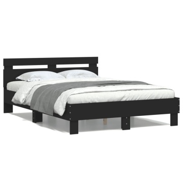 Cadru de pat cu tăblie și LED, negru, 120x190 cm - Img 1