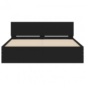 Cadru de pat cu tăblie și LED, negru, 160x200 cm - Img 6
