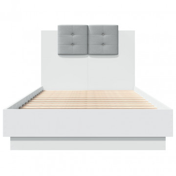 Cadru de pat cu tăblie și lumini LED, alb, 75x190 cm - Img 5