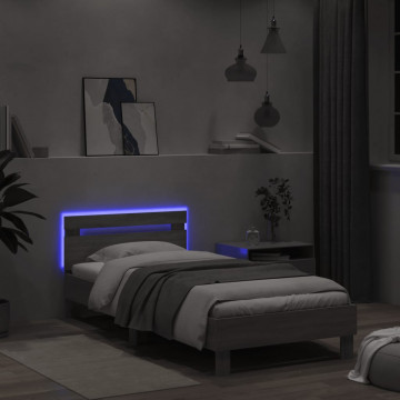 Cadru de pat cu tăblie și lumini LED, gri sonoma, 100x200 cm - Img 4