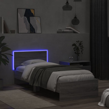 Cadru de pat cu tăblie și lumini LED, gri sonoma, 75x190 cm - Img 8