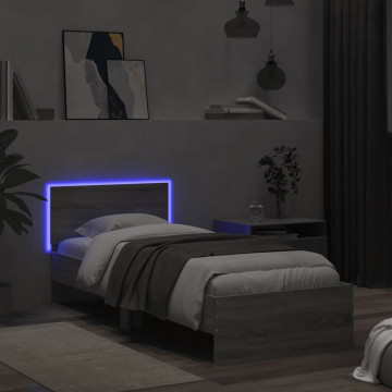 Cadru de pat cu tăblie și lumini LED, gri sonoma, 90x190 cm - Img 8