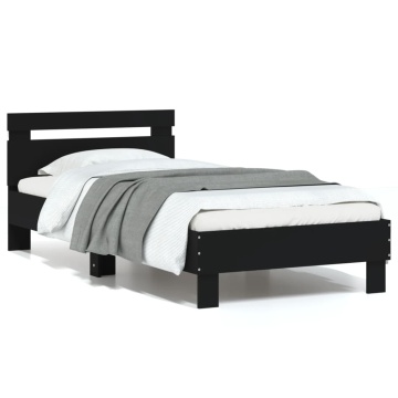 Cadru de pat cu tăblie și lumini LED, negru, 75x190 cm - Img 1