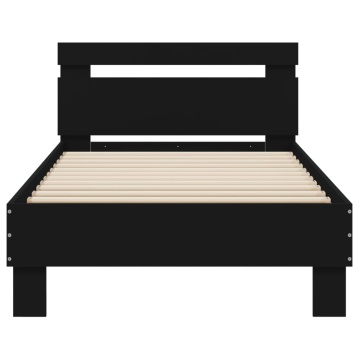 Cadru de pat cu tăblie și lumini LED, negru, 75x190 cm - Img 6