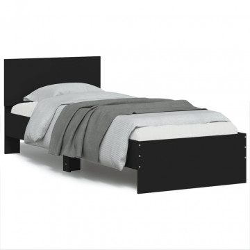 Cadru de pat cu tăblie și lumini LED, negru, 75x190 cm - Img 1