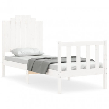 Cadru de pat cu tăblie single mic, alb, lemn masiv - Img 2