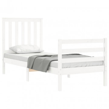 Cadru de pat cu tăblie single mic, alb, lemn masiv - Img 4