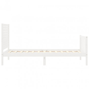 Cadru de pat cu tăblie single mic, alb, lemn masiv - Img 6