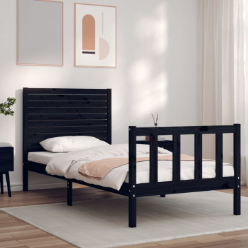 Cadru de pat cu tăblie Small Single, negru, lemn masiv - Img 1