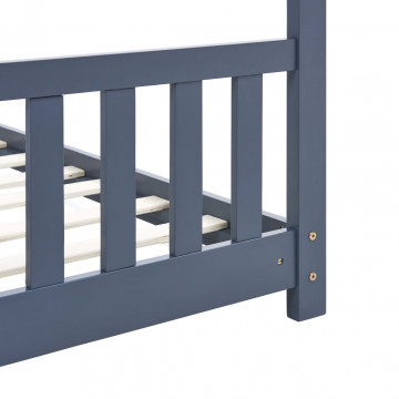 Cadru de pat de copii, gri, 80 x 160 cm, lemn masiv de pin - Img 6