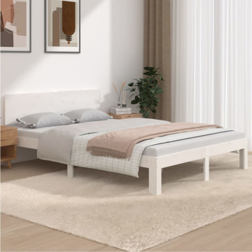 Cadru de pat dublu, alb, 135x190 cm, lemn masiv - Img 1