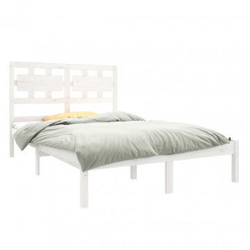 Cadru de pat dublu, alb, 135x190 cm, lemn masiv - Img 3