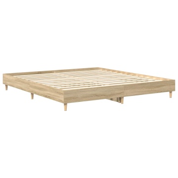 Cadru de pat fără saltea Stejar Sonoma 200x200cm Lemn prelucrat - Img 6