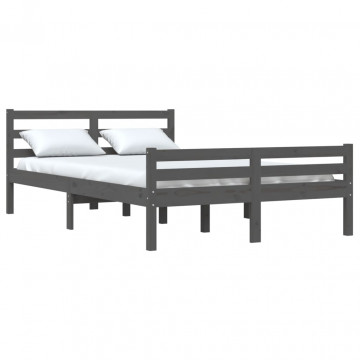 Cadru de pat, gri, 140x190 cm, lemn masiv de pin - Img 3