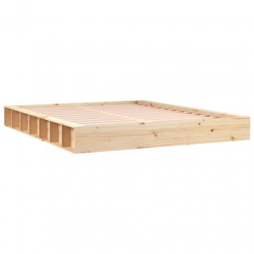 Cadru de pat, gri, 150x200 cm, lemn masiv, King Size 5FT - Img 3