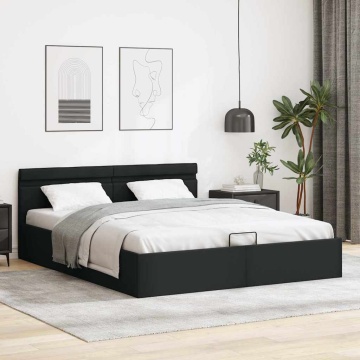 Cadru de pat hidraulic cu ladă LED negru 180 x 200 cm piele eco - Img 4
