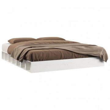 Cadru de pat King Size 5FT, alb, 150x200 cm, lemn masiv - Img 2