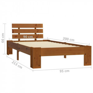 Cadru de pat, maro miere, 90 x 200 cm, lemn masiv de pin - Img 7