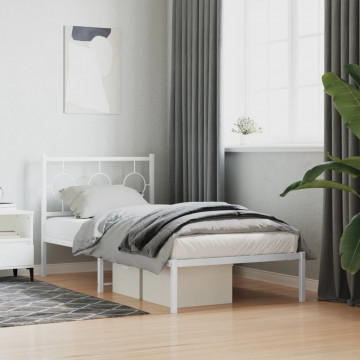 Cadru de pat metalic cu tăblie, alb, 90x190 cm - Img 3