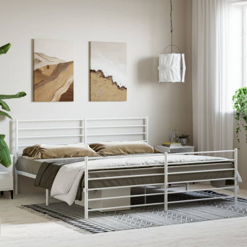 Cadru de pat metalic cu tăblie de cap/picioare, alb, 180x200 cm - Img 3
