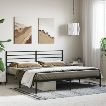 Cadru de pat metalic cu tăblie, negru, 193x203 cm - Img 3