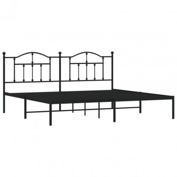 Cadru de pat metalic cu tăblie, negru, 200x200 cm - Img 4