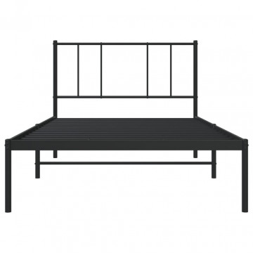 Cadru de pat metalic cu tăblie, negru, 75x190 cm - Img 5