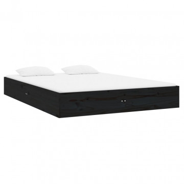 Cadru de pat mic dublu 4FT, negru, 120x190 cm, lemn masiv - Img 3