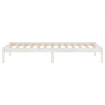 Cadru de pat mic single, alb, 75x190 cm, lemn masiv - Img 8