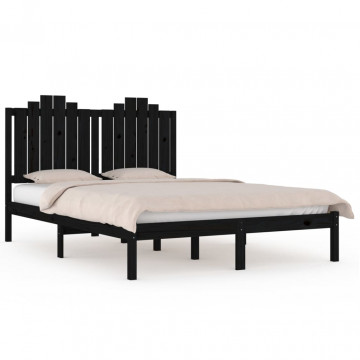 Cadru de pat, negru, 140x190 cm, lemn masiv de pin - Img 2