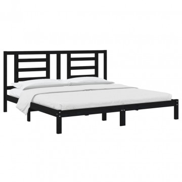Cadru de pat, negru, 200x200 cm, lemn masiv de pin - Img 3