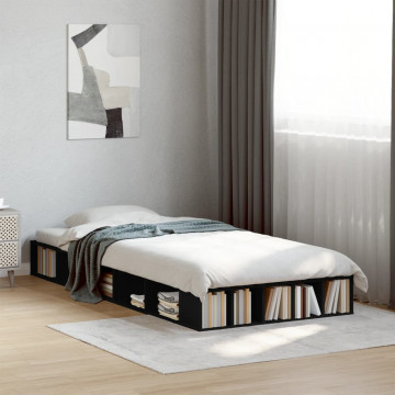 Cadru de pat, negru, 75x190 cm, lemn prelucrat - Img 3