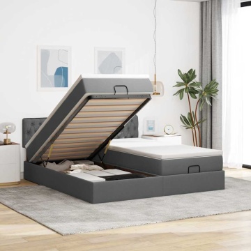 Cadru de pat otoman cu saltele Gri închis 180x200cm țesătură - Img 1