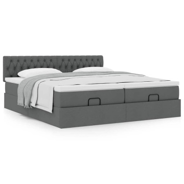 Cadru de pat otoman cu saltele Gri închis 180x200cm țesătură - Img 4