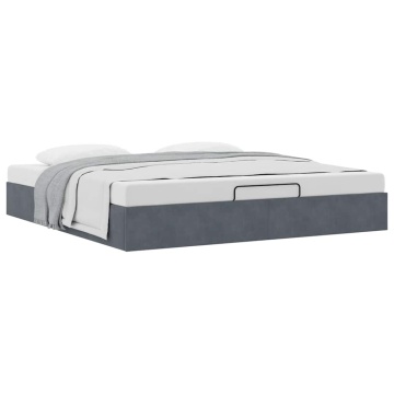 Cadru de pat otoman fără saltea Gri închis 160x200 cm catifea - Img 2